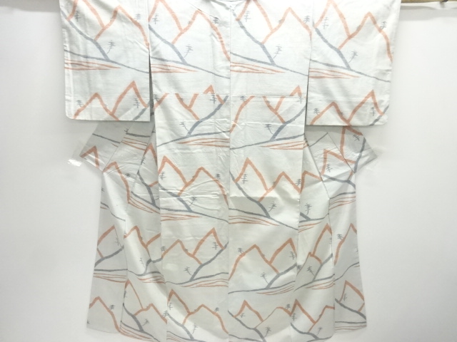 JAPANESE KIMONO / ANTIQUE ABSTRACT DISTANT MOUNTAINS / TREE PATTERN WO